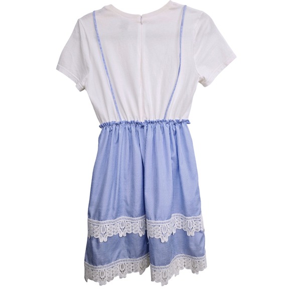 HD in Paris Anthropologie Blue Stripe Lace Dress XXS Cottagecore Whimsical - Picture 9 of 10
